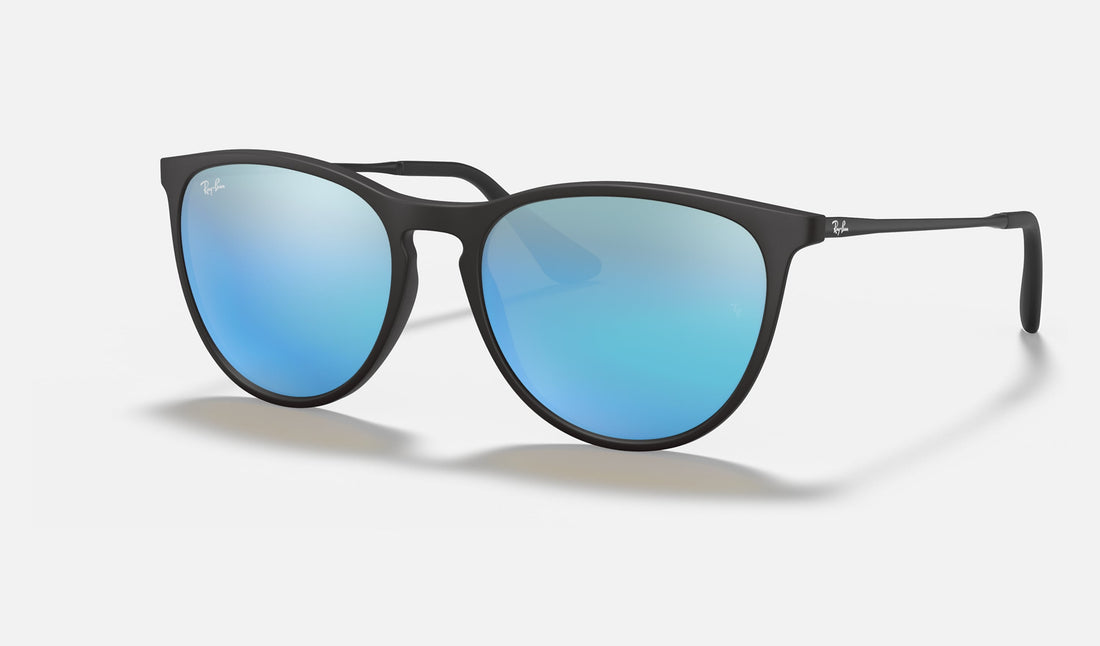Ray-Ban Junior Junior Erika RJ9060SF — Rubber Black / Blue Flash — quarter view