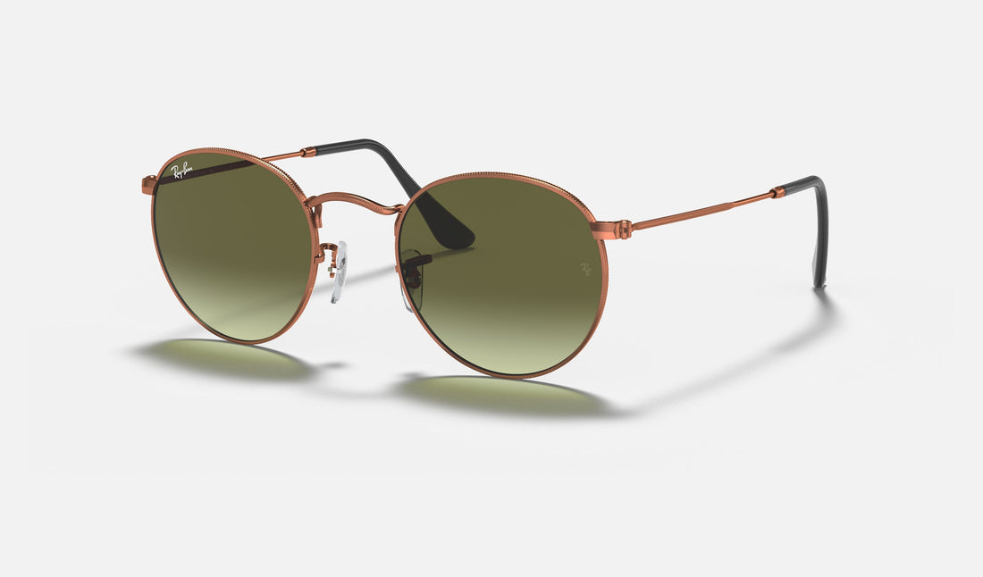 Ray-Ban Round Metal RB3447 — Bronze-copper / Green Gradient — quarter view