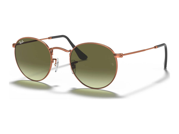 Ray-Ban Round Metal RB3447 — Bronze-copper / Green Gradient — quarter view