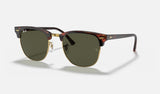 Ray-Ban Clubmaster Low Bridge Fit RB3016F — Tortoise on Gold / G-15 Green — quarter view