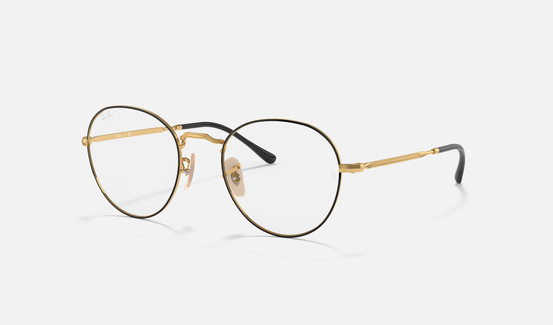 Ray-Ban David RX3582V — Black on Gold — quarter view