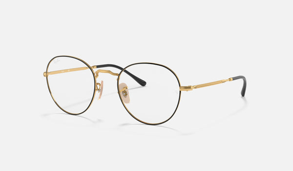 Ray-Ban David RX3582V — Black on Gold — quarter view