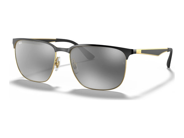 Ray-Ban RB3569 — Black on Gold / Grey Gradient Mirror — quarter view