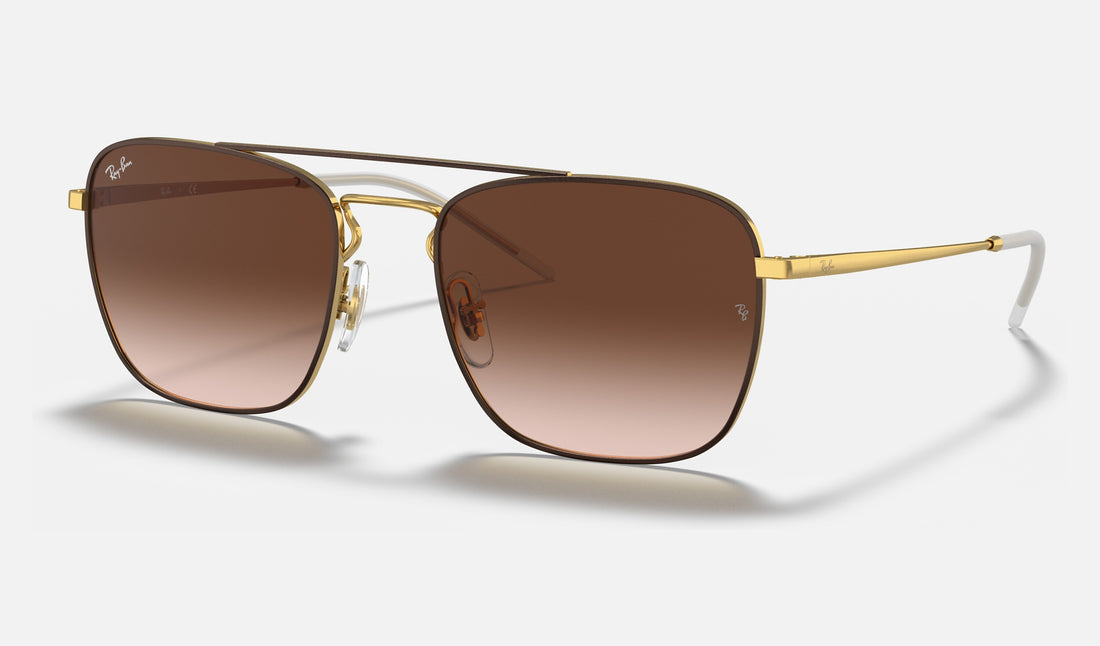 Ray-Ban RB3588 — Brown on Gold / Brown Gradient — quarter view