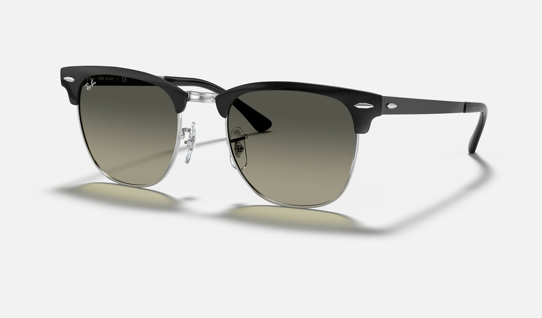 Ray-Ban Clubmaster Metal RB3716 — Black on Silver / Grey Gradient — quarter view