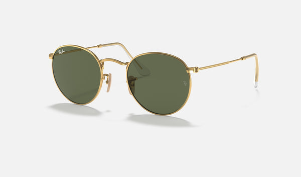 Ray-Ban Round Metal RB3447N — Arista Gold / G-15 Green — quarter view