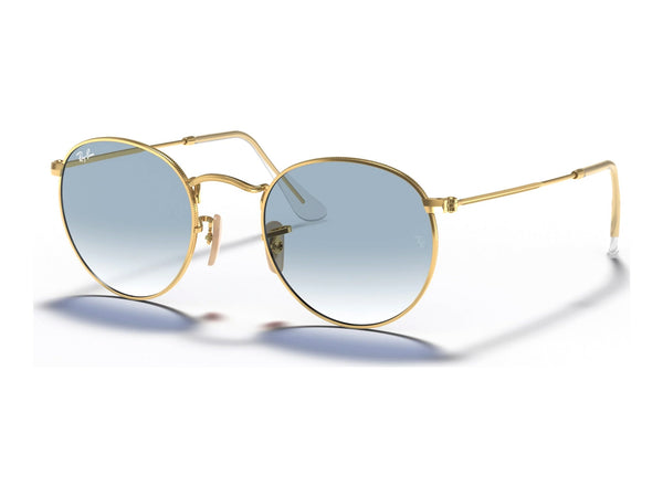 Ray-Ban Round Metal RB3447N — Arista Gold / Light Blue Gradient — quarter view