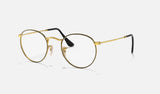 Ray-Ban Round Metal RX3447V — Black on Gold — quarter view