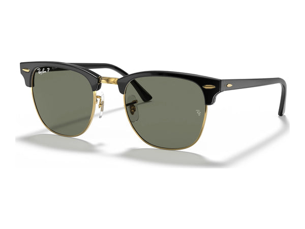 Ray-Ban Clubmaster Low Bridge Fit RB3016F — Black / G-15 Green Polarized — quarter view