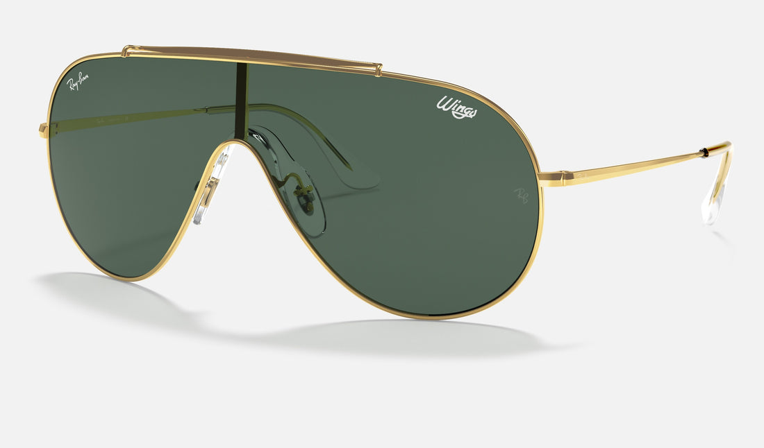 Ray-Ban Wings RB3597 — Arista Gold / Dark Green — quarter view