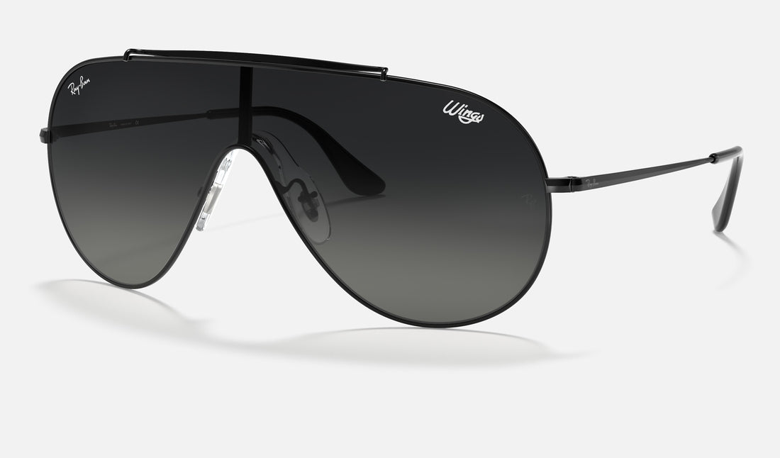 Ray-Ban Wings RB3597 — Black / Grey Gradient — quarter view