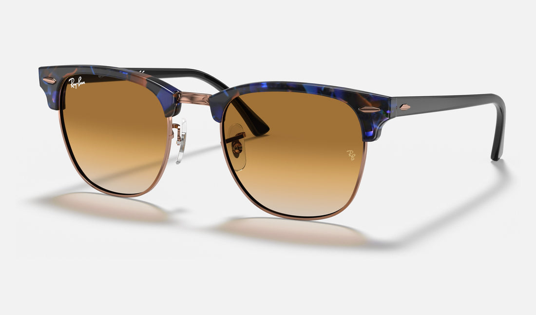 Ray-Ban Clubmaster RB3016 — Brown & Blue / Light Brown Gradient — quarter view