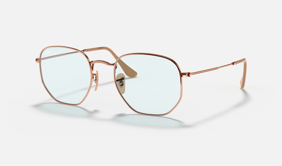 Ray-Ban Hexagonal RB3548N — Copper / Evolve Light Blue — quarter view