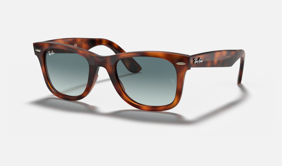 Ray-Ban Wayfarer Ease RB4340 — Red Havana / Blue Gradient — quarter view