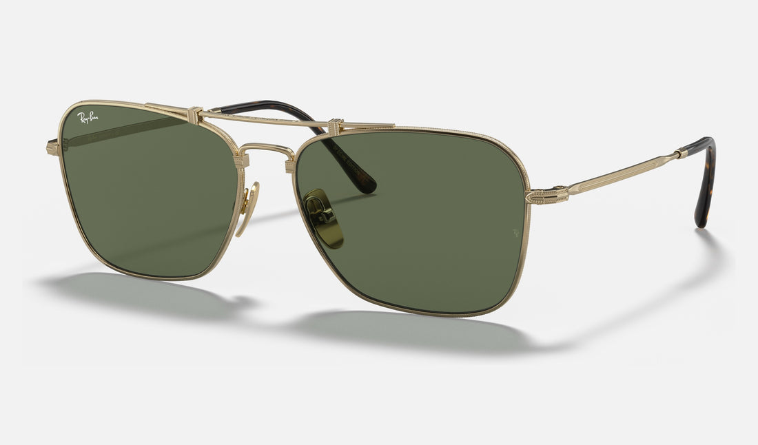 Ray-Ban Titanium RB8136 — Gold / Dark Green — quarter view