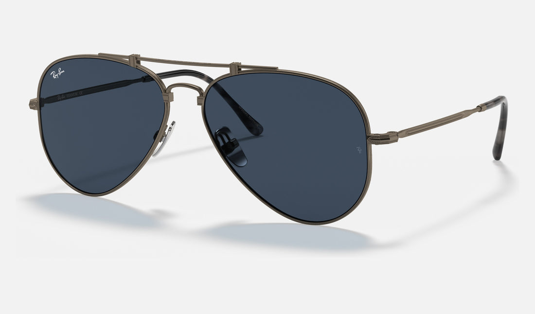Ray-Ban Titanium RB8125 — Grey / Dark Blue — quarter view