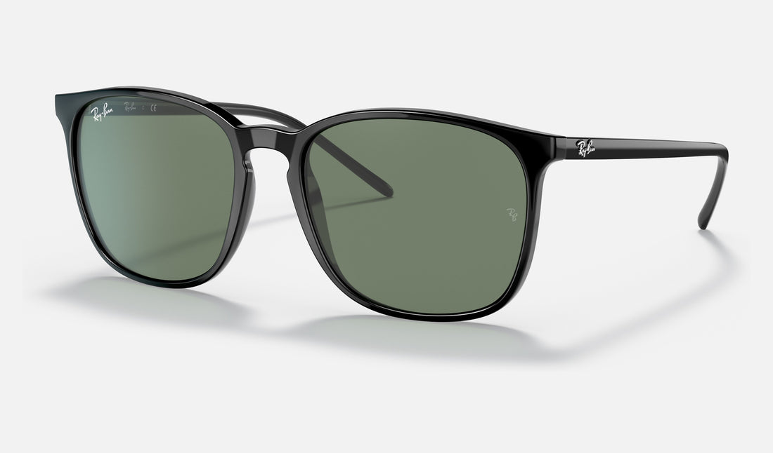 Ray-Ban RB4387F — Black / Green Classic — quarter view
