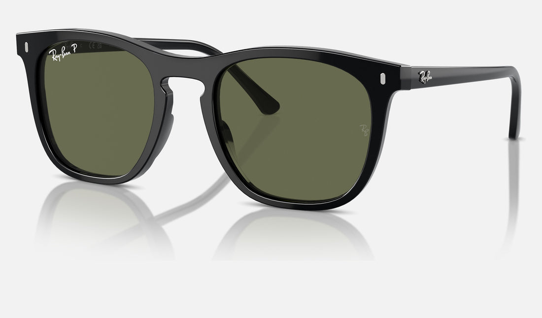 Ray-Ban RB2210 — Black / Green Polarized — quarter view