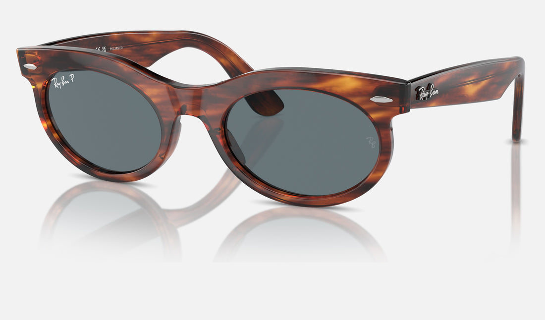 Ray-Ban Wayfarer Oval RB2242 — Striped Havana / Dark Blue Polarized — quarter view