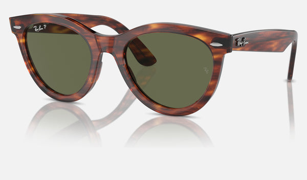 Ray-Ban Wayfarer Way RB2241 — Striped Havana / Green Polarized — quarter view