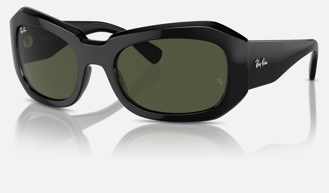 Ray-Ban Beate RB2212 — Black / Green — quarter view