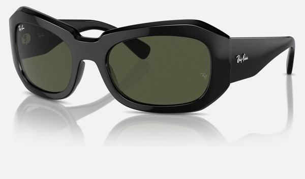 Ray-Ban Beate RB2212 — Black / Green — quarter view
