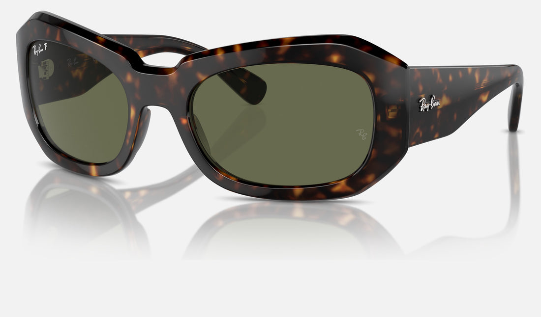 Ray-Ban Beate RB2212 — Havana / Green Polarized — quarter view