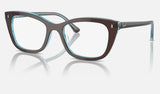 Ray-Ban RX5433 — Brown on Transparent Blue — quarter view