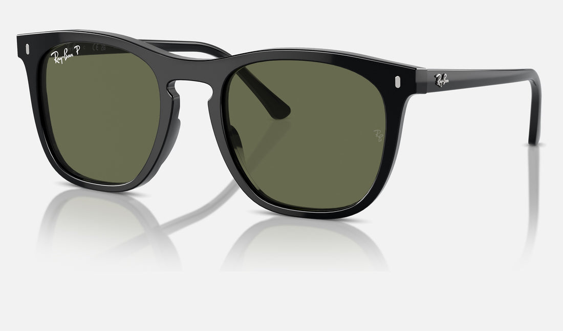 Ray-Ban RB2210F — Black / Green Polarized — quarter view