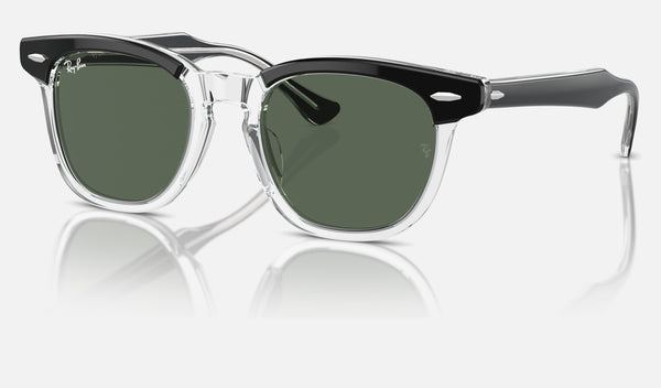 Ray-Ban Junior RJ9098S — Black on Transparent / Dark Green — quarter view