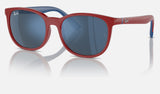 Ray-Ban Junior RJ9079S — Red on Blue / Dark Blue — quarter view