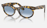 Ray-Ban Wayfarer Oval RB2242F — Yellow Havana / Clear & Blue — quarter view