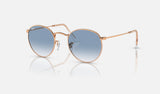 Ray-Ban Round Metal RB3447 — Rose Gold / Clear & Blue — quarter view