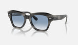 Ray-Ban State Street RB2186 — Striped Grey / Clear & Blue — quarter view
