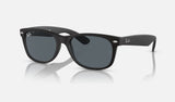 Ray-Ban New Wayfarer RB2132 — Rubber Black / Blue — quarter view