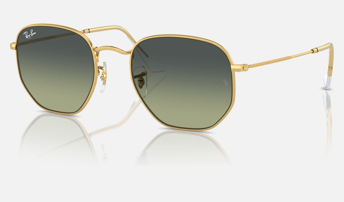 Ray-Ban Hexagonal RB3548 — Arista Gold / Green Vintage — quarter view