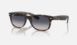 Ray-Ban New Wayfarer Low Bridge Fit RB2132F — Havana / Blue Polarized — quarter view