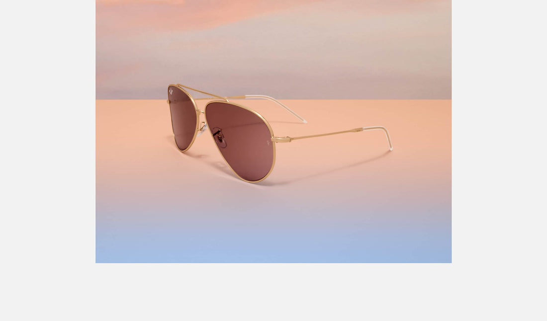 Ray-Ban Aviator Reverse RBR0101S — Arista Gold / Dark Violet — quarter view