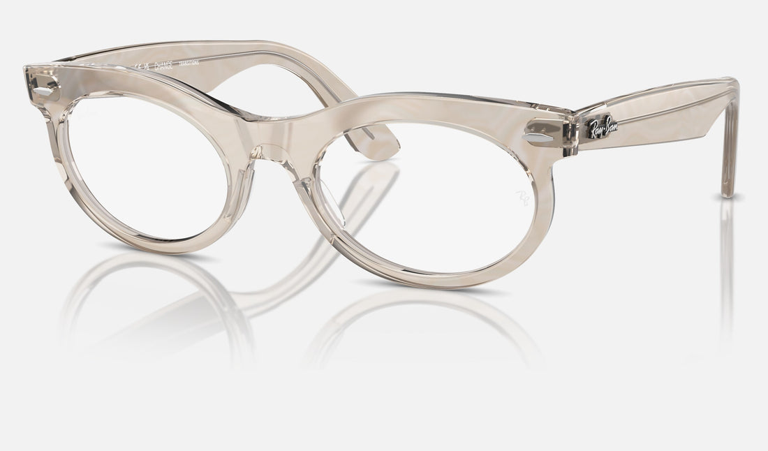 Ray-Ban Wayfarer Oval RB2242F — Photo Waves Grey / Clear/blue — quarter view
