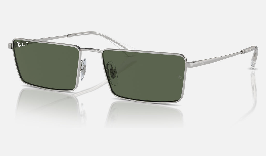 Ray-Ban Emy RB3741 — Silver / Dark Green Polarized — quarter view