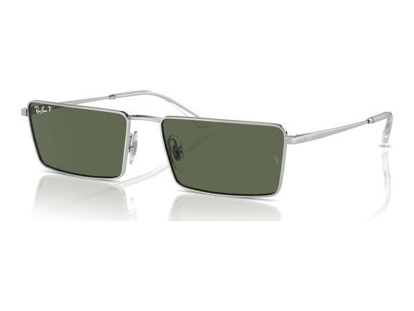 Ray-Ban Emy RB3741 — Silver / Dark Green Polarized — quarter view