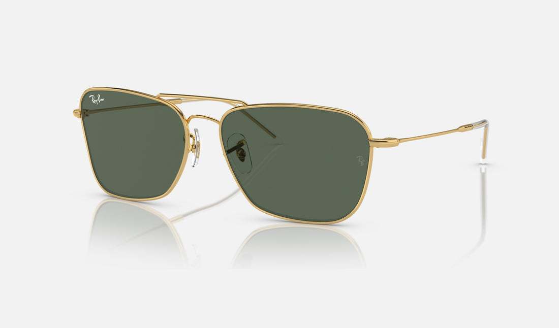 Ray-Ban Caravan Reverse RBR0102S — Arista Gold / G-15 Green — quarter view