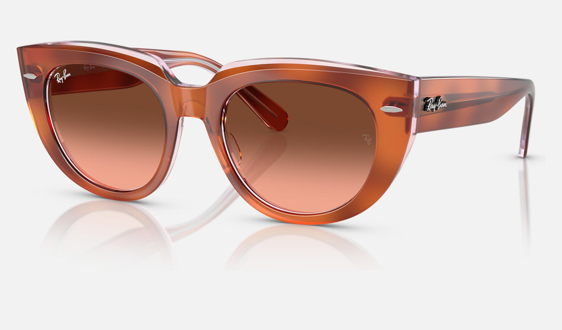 Ray-Ban Doreen RB2286 — Red Havana on Transparent Multicolor / Pink Gradient Brown — quarter view
