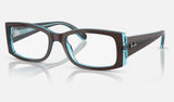Ray-Ban Miriam RX5434 — Brown on Transparent Blue — quarter view