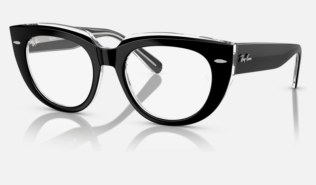 Ray-Ban Doreen RX5586 — Black on Transparent — quarter view