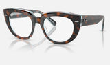 Ray-Ban Doreen RX5586 — Dark Havana on Multicolor — quarter view