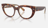 Ray-Ban Doreen RX5586 — Light Havana on Multicolor — quarter view