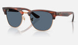 Ray-Ban Clubmaster Reverse RBR0504S — Striped Havana on Rose Gold / Dark Blue — quarter view