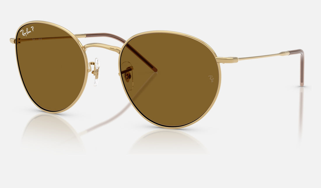Ray-Ban Round Reverse RBR0103S — Arista Gold / Polarized Brown — quarter view