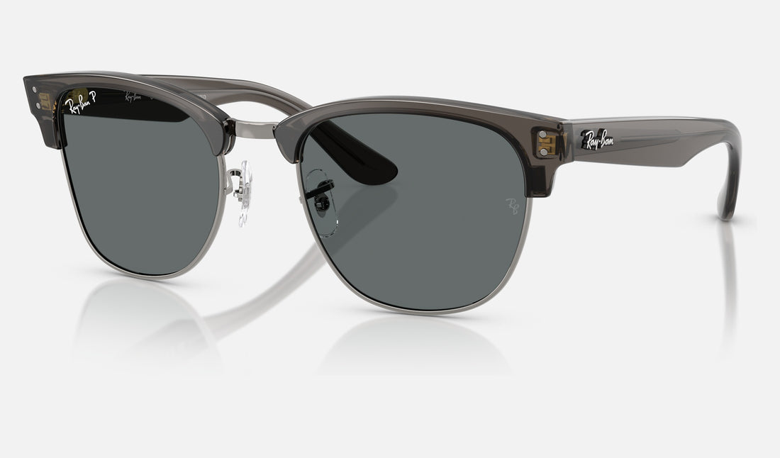 Ray-Ban Clubmaster Reverse RBR0504S — Transparent Dark Grey on Gunmetal / Polarized Dark Grey — quarter view